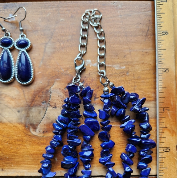 Blue Lapis Lazuli inspired Necklace with Earrings Set - Picture 11 of 17